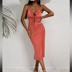 Cut Out Drawstring Front Split Thigh Cami Dress